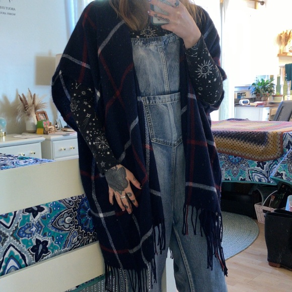 Plaid Navy Scarf-like Wrap - Picture 1 of 3